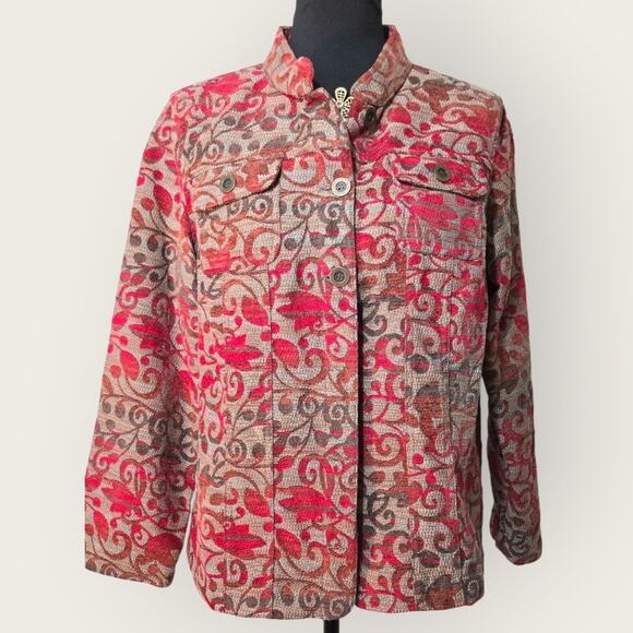 Christopher & Banks Women’s Red Paisley Jacquard Jacket Size Large - Picture 1 of 7